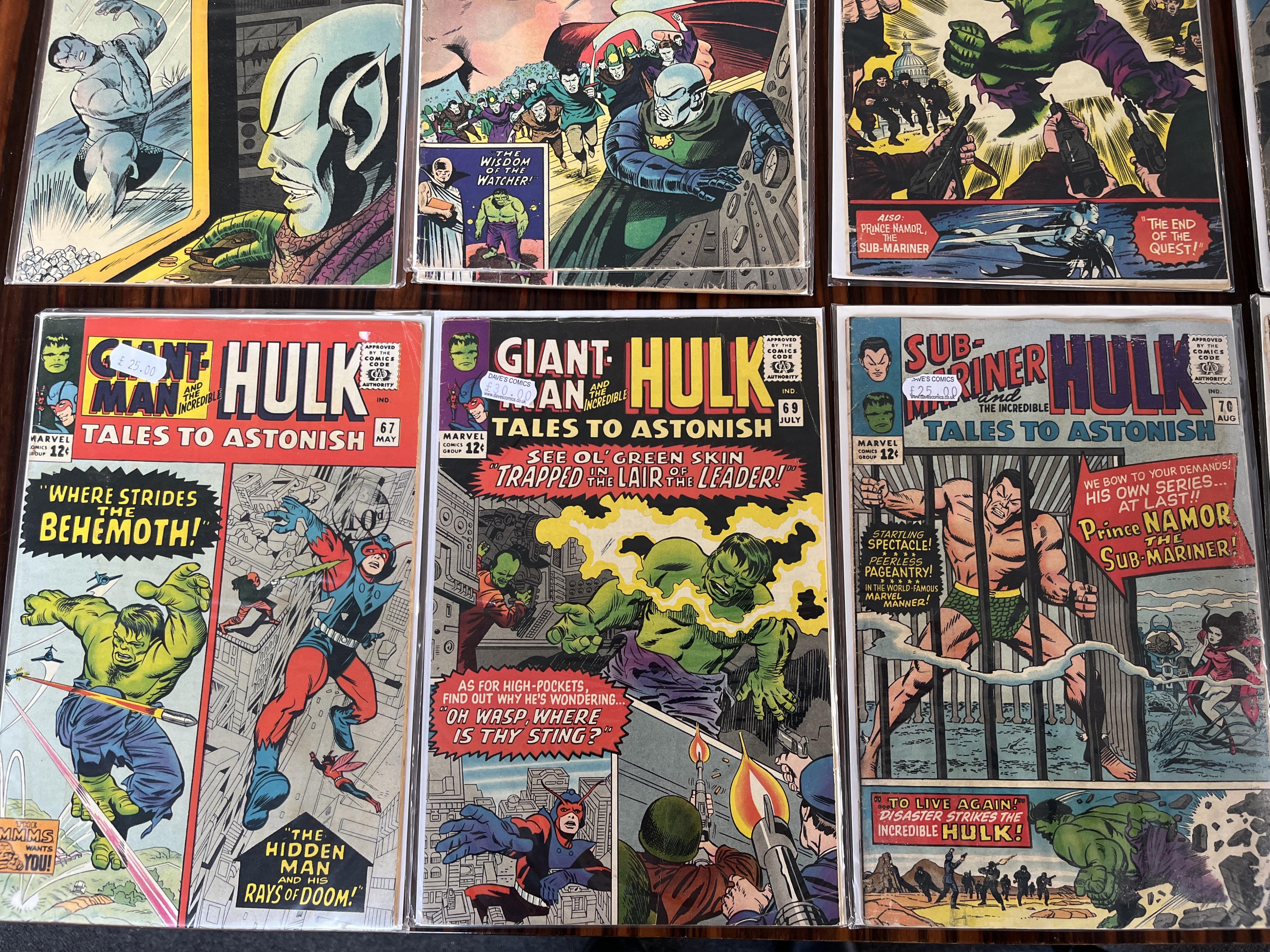 Tales to Astonish, Giant-man/Sub-Mariner and the Incredible Hulk, Marvel comics, 40 issues between #67-99, Comprising, #67, #69, #70, #71, #72, #74 x 3, #75, #76 x 2, #78, #79, #80, #81 x2, #82 x 2, #83 x 2, #84, #86 x 2